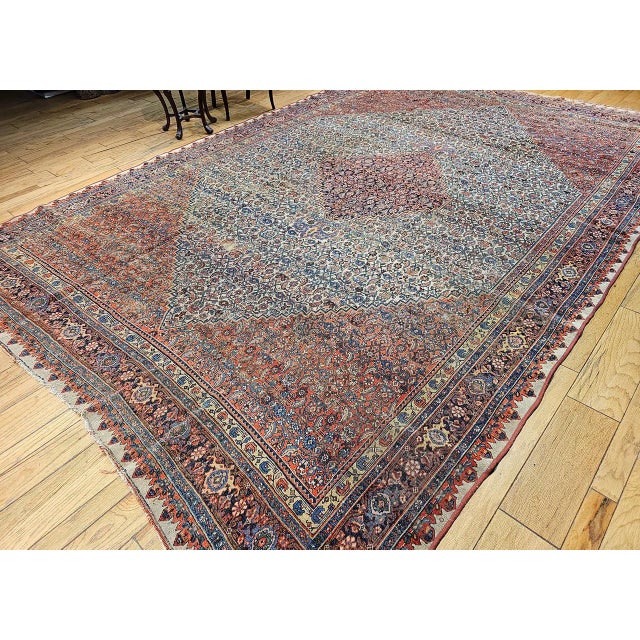 19th Century Persian Bidjar Rug, Hand-Knotted Wool, Herati Geometric Pattern, Ivory & Red, 10x14 For Sale - Image 9 of 18