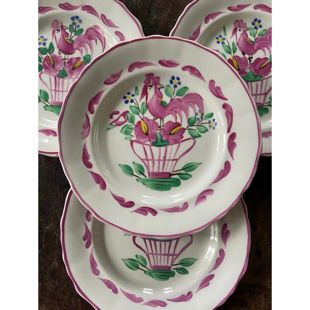 English Early 19th Century Set of Four (4) Pink English Chanticleer Fondeville England 6 3/8” Plates For Sale - Image 3 of 8