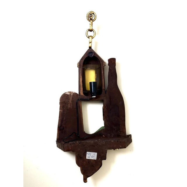 Italian Murano Glass Beer Lantern Wall Light in Hand-Carved Wood, 1970s For Sale - Image 16 of 18