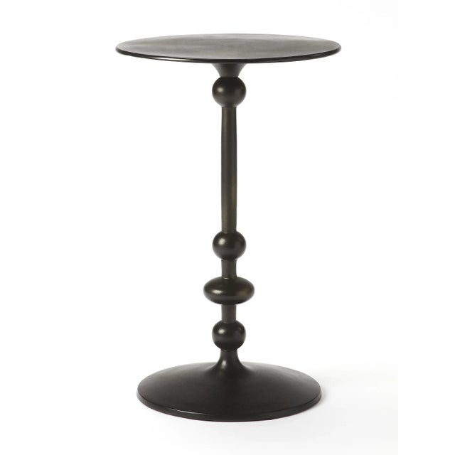 Zora Distressed Iron Pedestal Accent Table, Black For Sale In Chicago - Image 6 of 6