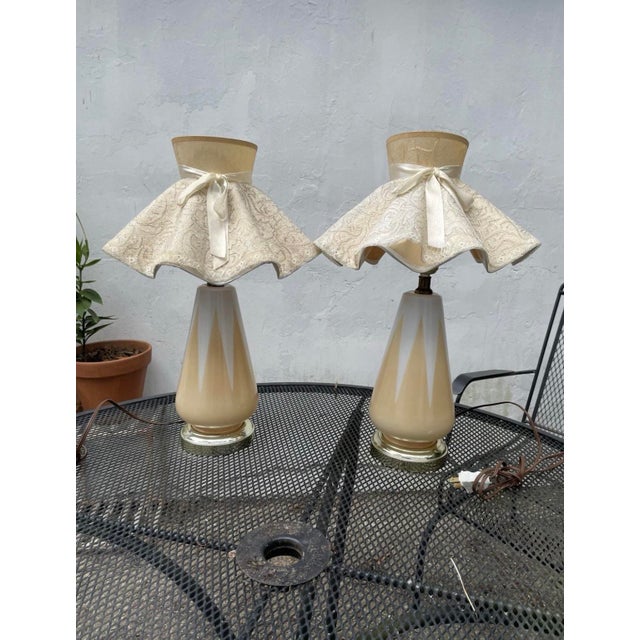 Mid-Century Modern Mid 20th Century Mid-Century Modern Matching Boudoir Glass Table Lamps For Sale - Image 3 of 5