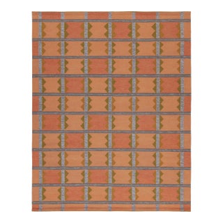Rug & Kilim’s Scandinavian Style Kilim in Orange, Gray & Brown Geometric Pattern - 14x20 For Sale