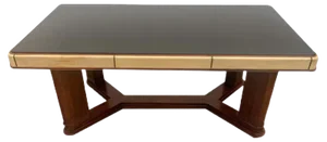 Art Deco Table in Rosewood and Parchment with Top in Black Glass