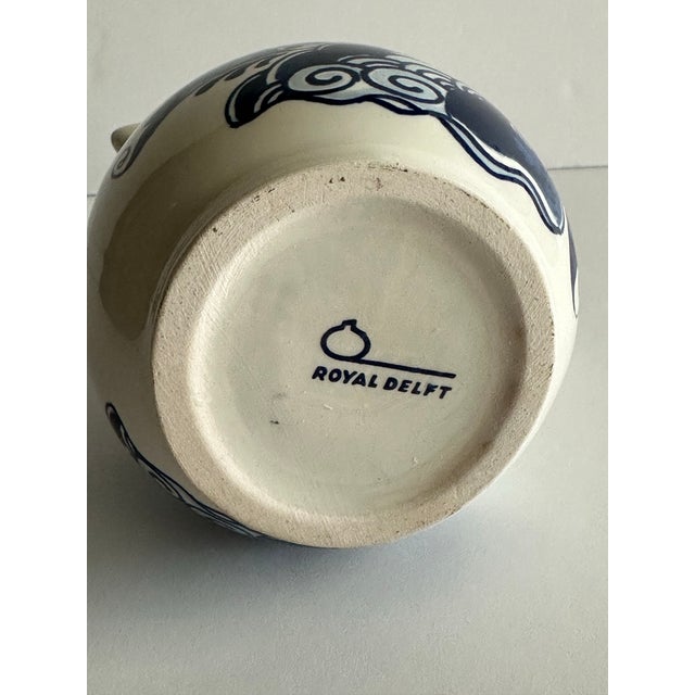 Vintage Mid 20th Century Small Royal Delft Blue & White Floral Ceramic Pitcher For Sale - Image 11 of 12