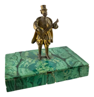 Late 19th Century Miniature Russian Bronze Musician on Malachite Base