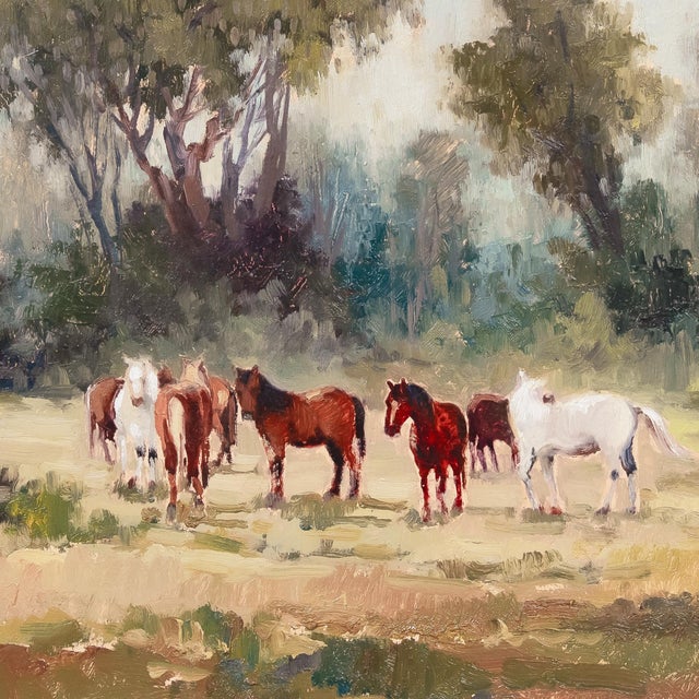 'Horses by the Eucalyptus' by Leonardo Remigante, 1973, Cuneo, Piedmont, Italian Impressionist, Equestrian For Sale - Image 9 of 10