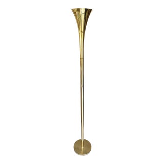 Vintage Hollywood Regency Brass Torchiere Floor Lamp For Sale