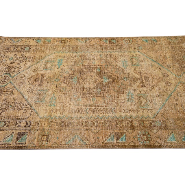 1960s 1960s Vintage Persian Distressed Handmade Medallion Beige Wool Rug For Sale - Image 5 of 7