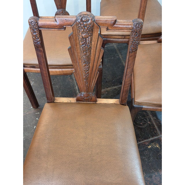 1930s French Art Deco Walnut Carved Asian Floral Motifs Set 4 Unusual For Sale - Image 11 of 11