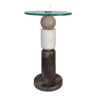 Currey & Company Modern Marble and Glass Moreno Side Table For Sale