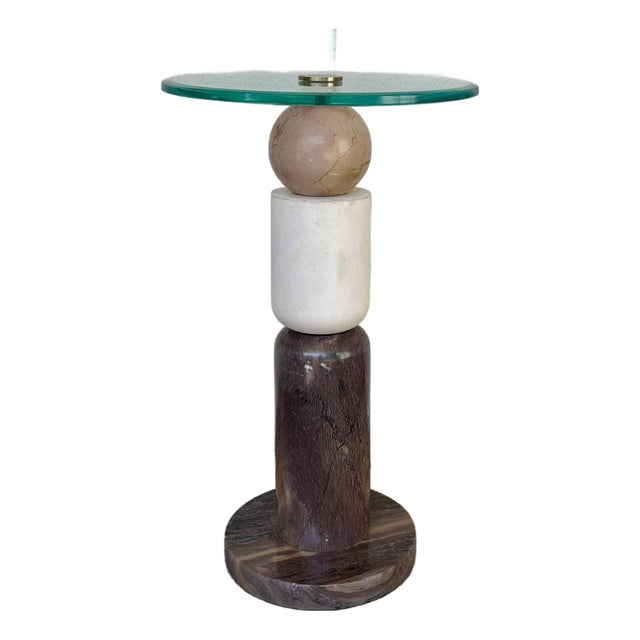 Currey & Company Modern Marble and Glass Moreno Side Table For Sale