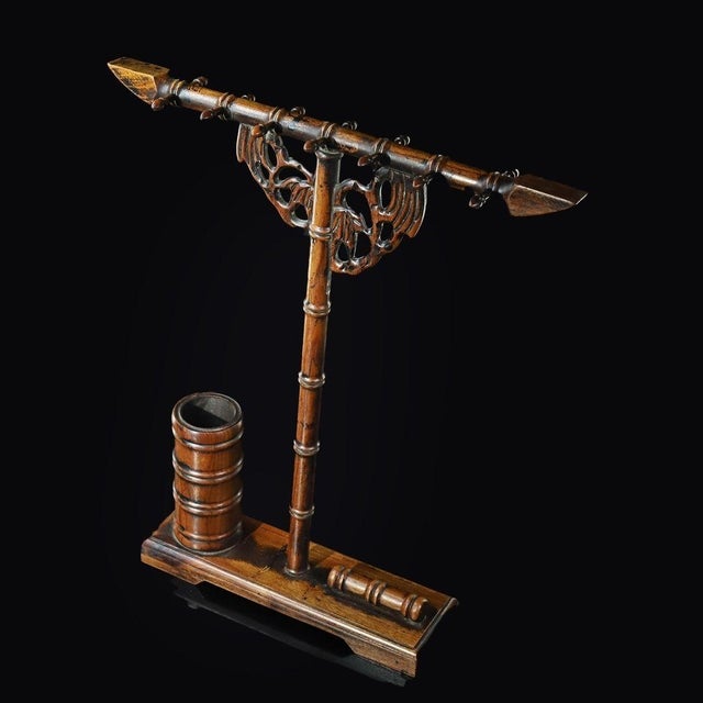This is an elegant vintage Chinese scholar's desk set, carved from rosewood (Huali wood) in the form of bamboo stalks. The...