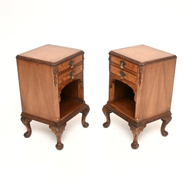 Antique Burr Walnut Bedside Cabinets, 1920, Set of 2 For Sale - Image 3 of 10