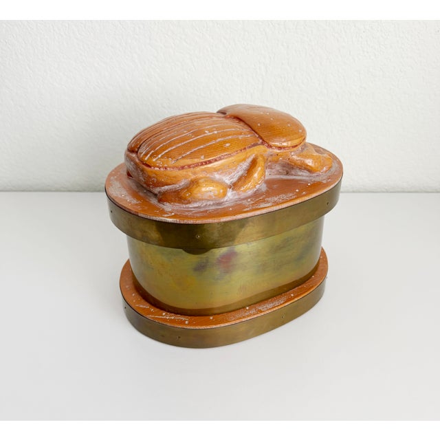 Mid-Century Modern 1970s Scarab Beetle Brass & Wood Box by Sarreid, Attributed For Sale - Image 3 of 10