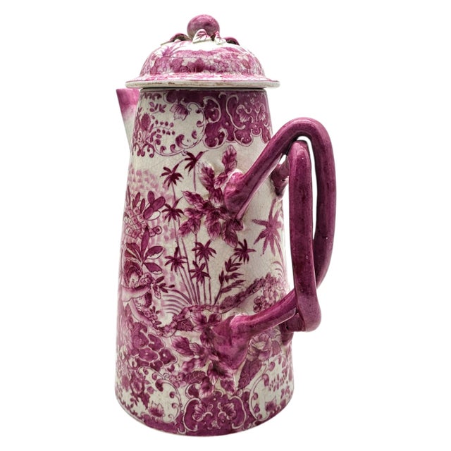 Late 20th Century Maximalist Pink Chinoiserie Lidded Coffee Pot, Fine Crackle Glaze Porcelain 11.75" For Sale - Image 10 of 17