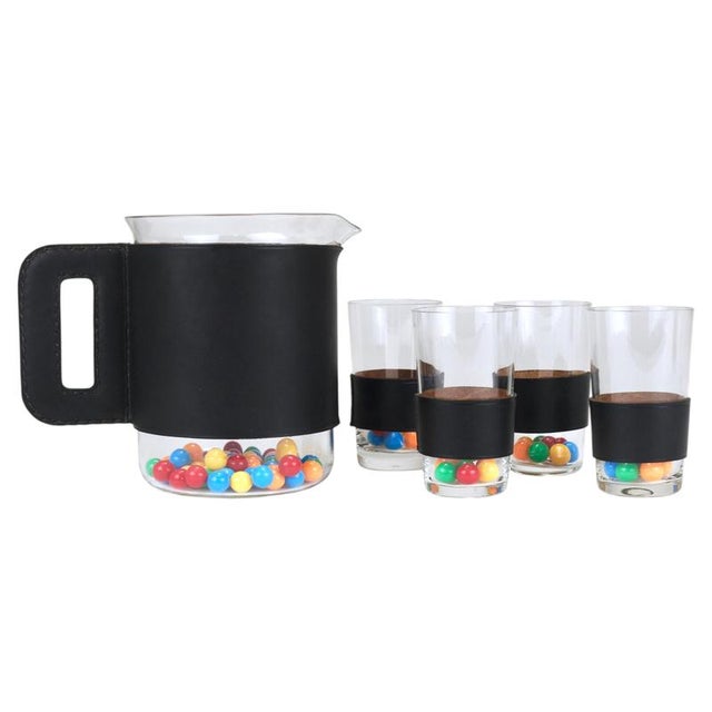 Black Leather Pitcher & Glasses by Carl Auböck, Austria, 1950s, Set of 5 For Sale - Image 13 of 13