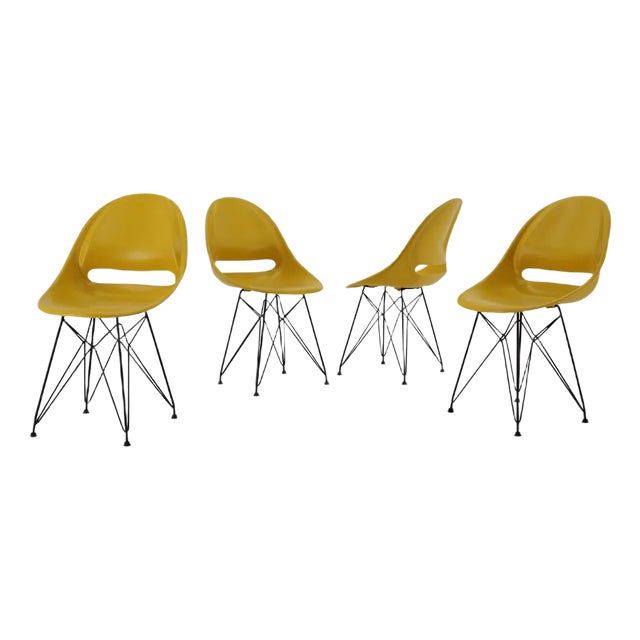 Mid-Century Yellow Fiberglass Dining Chairs by M. Navratil, 1960s, Set of 4 For Sale