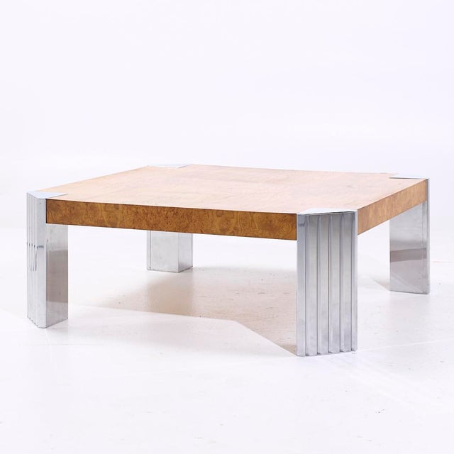 Mid-Century Modern Milo Baughman Style Mid Century Burlwood and Chrome Coffee Table For Sale - Image 3 of 9