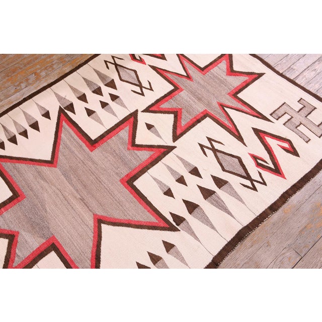 Ivory Splendid Ivory Background and Chocolate Brown Border Color With Geometric Design Antique Navajo Rug For Sale - Image 8 of 13