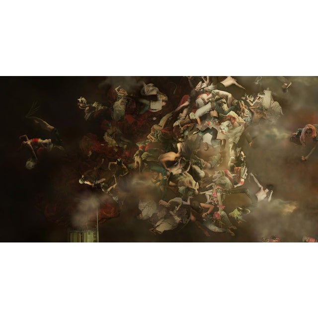 Climatechange by Mariska Karto | Hyperphotocollage on metal chaotic scene of people and nature For Sale