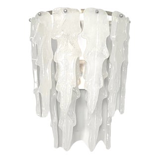 Large Vintage Italian White Leaf Murano Wall Sconce from Mazzega, 1970s For Sale