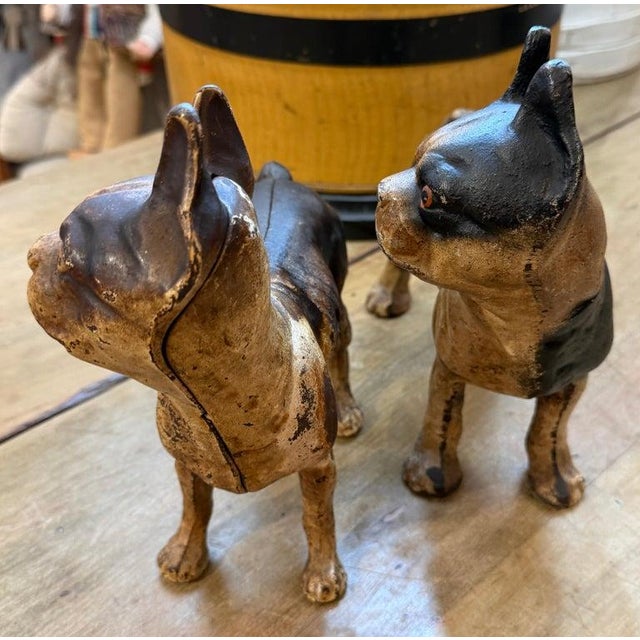 Folk Art 1920s Cast Ion Hubbly Boston Terriers Door Stops -Pair For Sale - Image 3 of 8