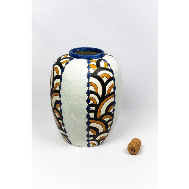 Black Art Deco Vase in Crackled Earthenware with Geometric Decor from Faïencerie de Nimy, Belgium, 1925-1935 For Sale - Image 8 of 13