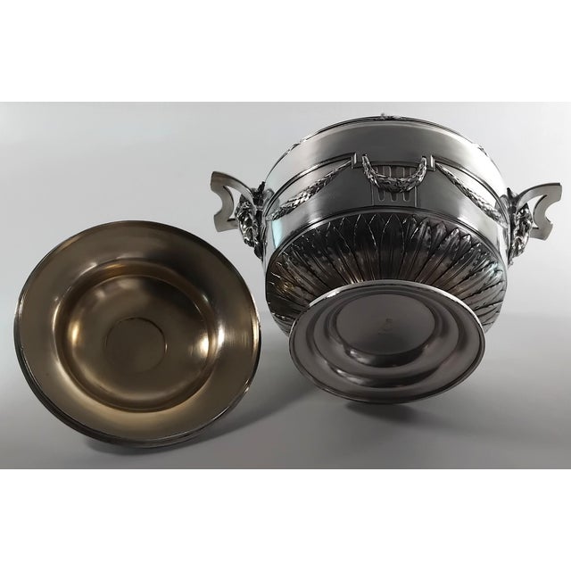 Large Empire-style sugar bowl by Christofle-Gallia, circa 1900-1910. It shows minor silver plating loss on the lid and...