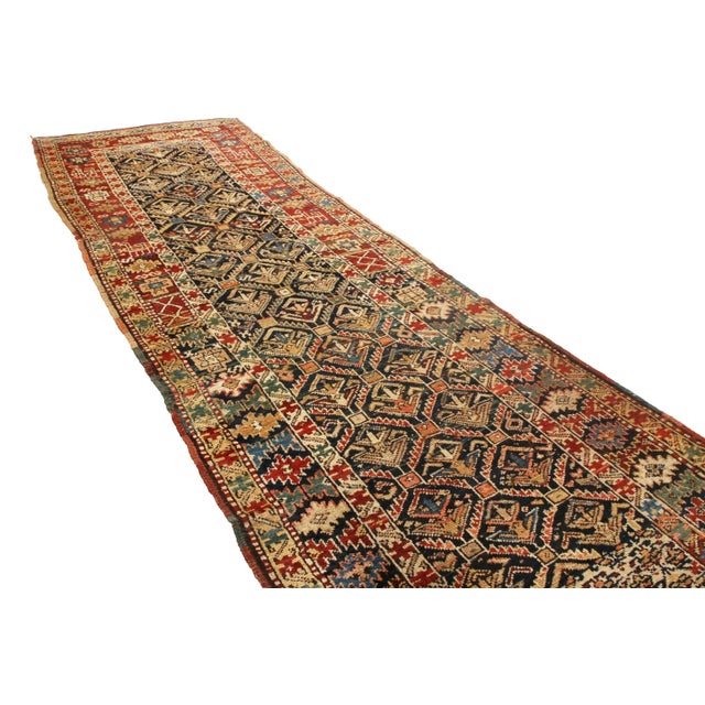 Transitional Antique Shirvan Red and Beige Geometric Wool Runner For Sale - Image 3 of 7