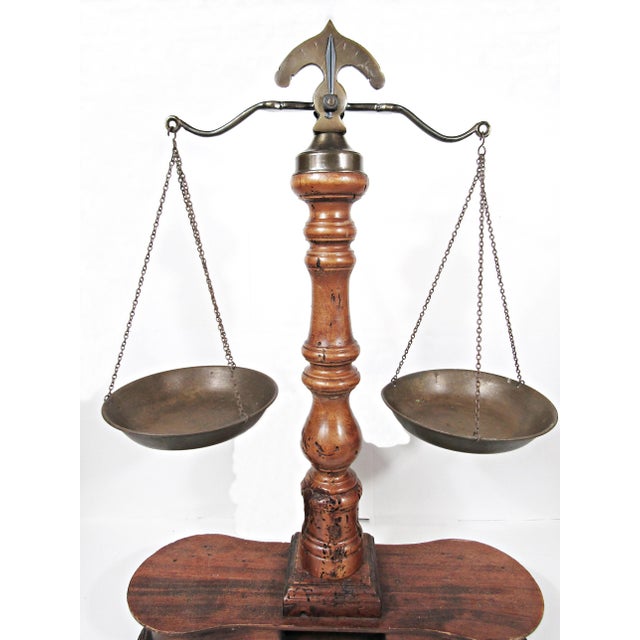 Arts & Crafts A Sculptural Brass Balance Scale on a Warm Wood Base—instant Library-Worthy Drama. For Sale - Image 3 of 10