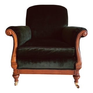 Drexel Heritage Mahogany Club Chair Luxurious Green Velvet Excellent For Sale