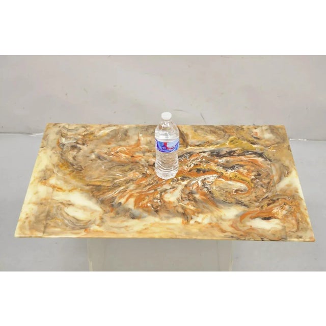 Vintage 1980s Cast Resin Faux Agate Stone Marble Desk Pad w/ Raised Side Rails. Circa 1980 Measurements: >0.25" H x 30" W...