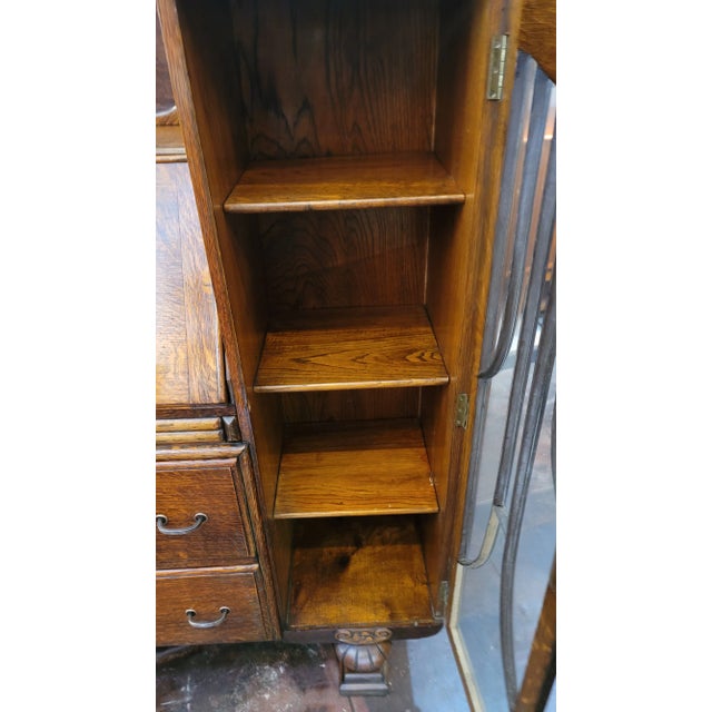 Chestnut Antique 1920's Art Deco Drop Front Secretary " Side by Side" Tiger Oak For Sale - Image 8 of 10
