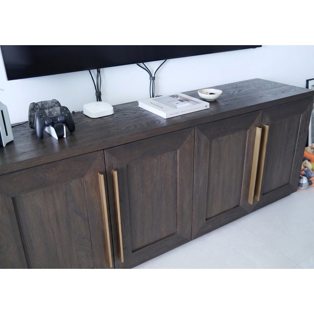 Wood Restoration Hardware Machinto 4-Door Media Console in Brown Oak For Sale - Image 7 of 7