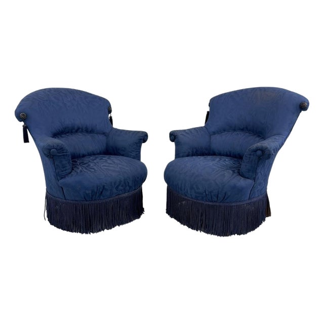 Fringed French Armchairs - A Pair For Sale