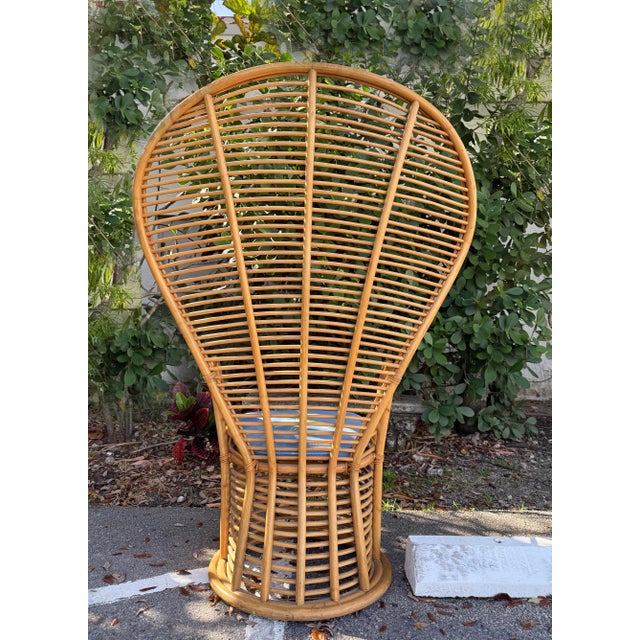 Substantial Coastal Sculptural Rattan, Reed Peacock Chair, Great Condition For Sale - Image 4 of 11