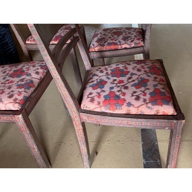 Antique Anglo Indian Style Decoupage Wood Dining Chairs With Patterned Paper and Lacquered Overlay For Sale - Image 13 of 18
