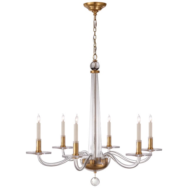 Chapman & Myers for Visual Comfort Signature Robinson Medium Chandelier in Antique-Burnished Brass & Clear Glass For Sale