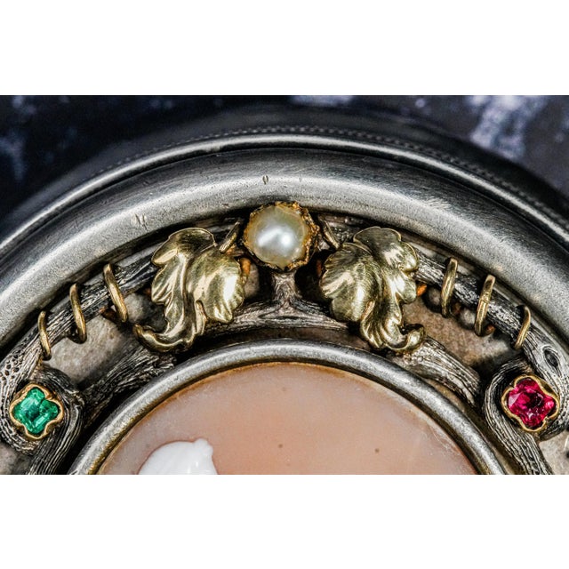 Gemstone Magnificent Antique Grand Tour Box 19th Century Carved Shell Cameo Mixed Metals Gemstones Zeus Neoclassical Continental Silver For Sale - Image 7 of 15