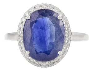 5.47 Carat Blue Sapphire 14k White Gold Halo Diamond Wedding Ring Size 7