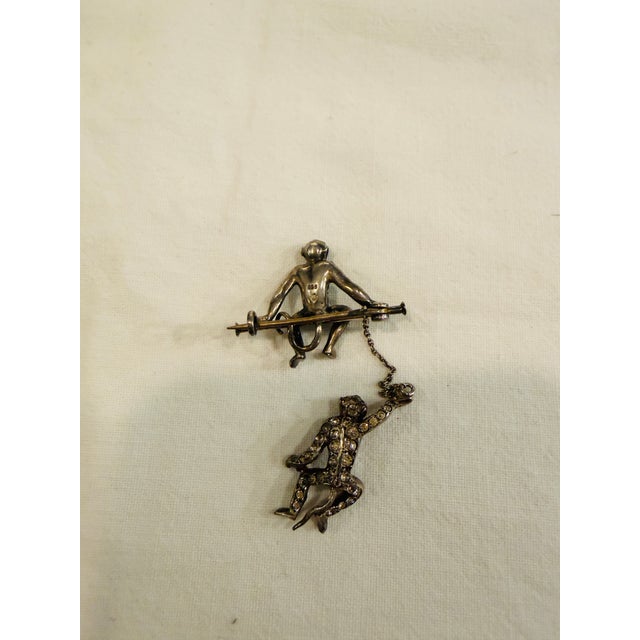 Antique Art Deco Sterling Silver Moving Monkey Brooch by Knoll & Pregizer, 1890s For Sale - Image 4 of 7