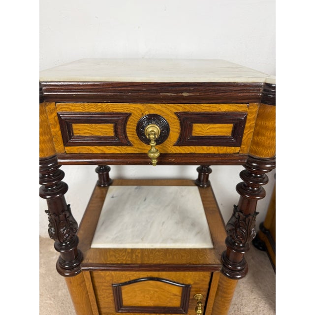 French Empire Style Marble-Top Nightstands with Cabinet Doors, 1940, Set of 2 For Sale - Image 10 of 12