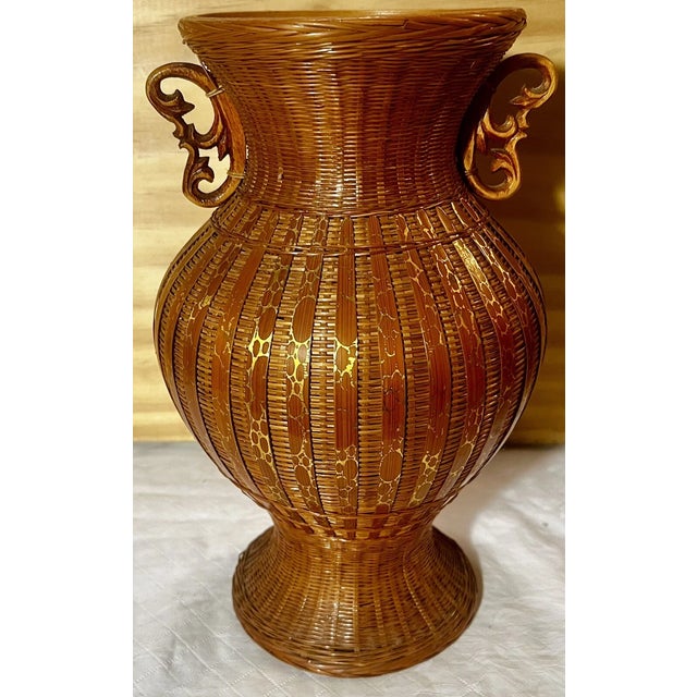 Japanese Vintage MCM Japanese Wicker 9.5 Inch Tall Vase For Sale - Image 3 of 7