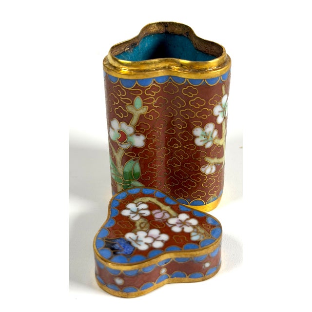 Vintage Chinese Cloisonné Small Canister Jar Set - 8 Canisters W/ Original Box For Sale - Image 14 of 17