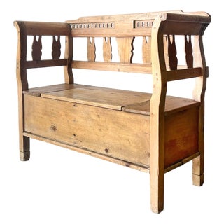 Antique European Pine Storage Bench For Sale