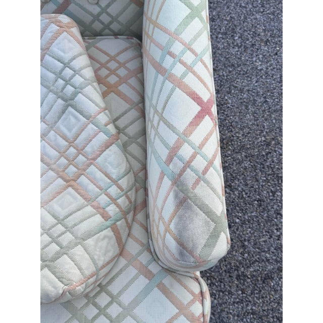 White Vintage 1960s Fabric Lounge Chair With Solid Walnut Wood Base For Sale - Image 8 of 9
