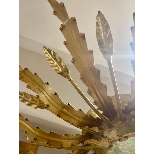 Gold Large Spanish Sunburst Flush Mount in Gilt Metal, 1950 For Sale - Image 8 of 9