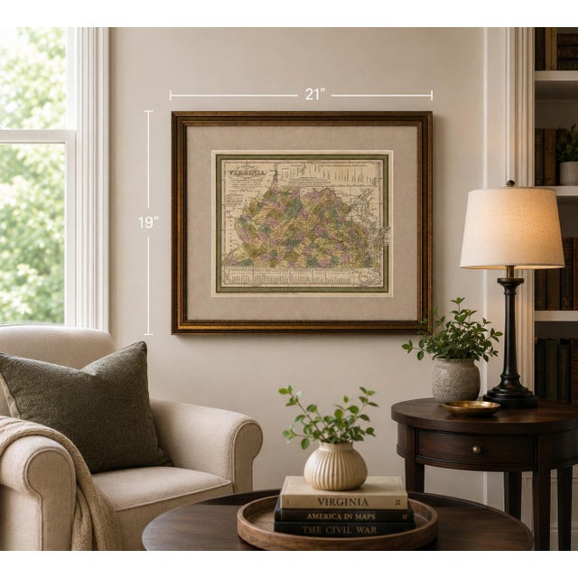 American 1851 Map of Virgina by Cowperthwait, Framed For Sale - Image 3 of 4