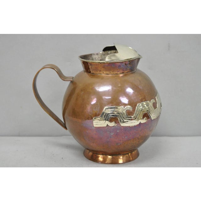 Vintage Artesanias Taxco Mexico Primitive Water Pitcher Silver Mounted Copper For Sale - Image 16 of 16