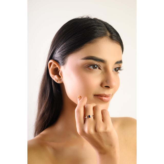 Modern Toi Et Moi Blue Sapphire and Diamond Ring Size 4 in 14k White Gold For Sale In New York - Image 6 of 14